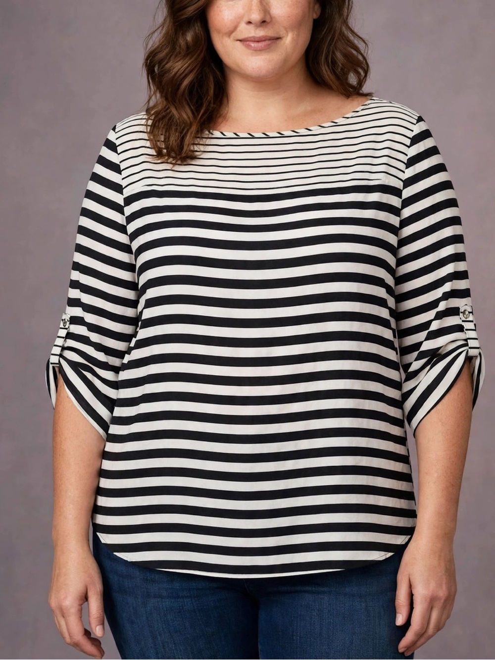 New York & Company Black and White Striped Boatneck Blouse SIZE XL
